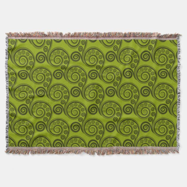 Ethnic Green Fern Frond Swirl Throw Blanket Decke (Vorderseite)