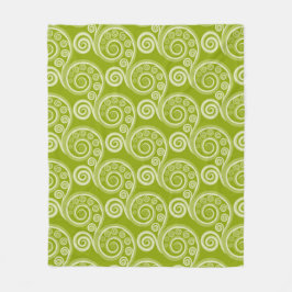 Ethnic Green Fern Leaf Wirbel Fleece Blanket