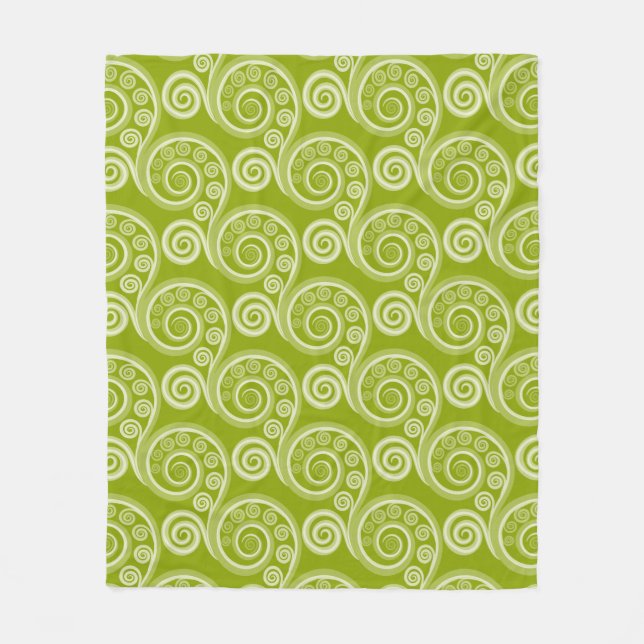 Ethnic Green Fern Leaf Wirbel Fleece Blanket (Vorderseite)