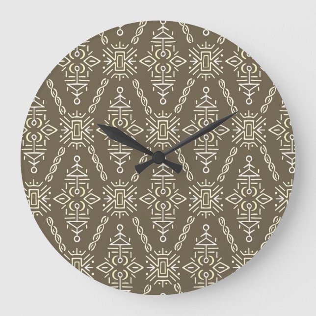 Ethnic Hand Drawn Boho Tile Große Wanduhr (Vorderseite)