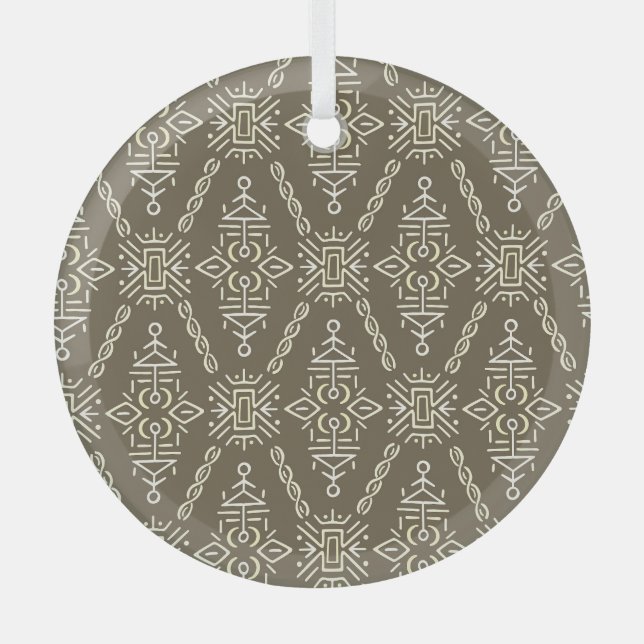 Ethnic Hand Drawn Boho Tile Ornament Aus Glas (Vorderseite)