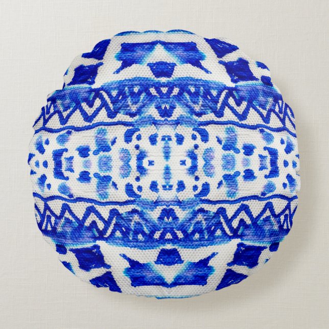 Ethnic Indigo Arrow Indianermuster Rundes Kissen (Vorderseite)