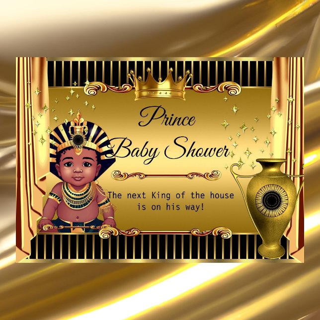 Ethnic King Prince Royal Black Gold Baby Dusche Einladung (Von Creator hochgeladen)