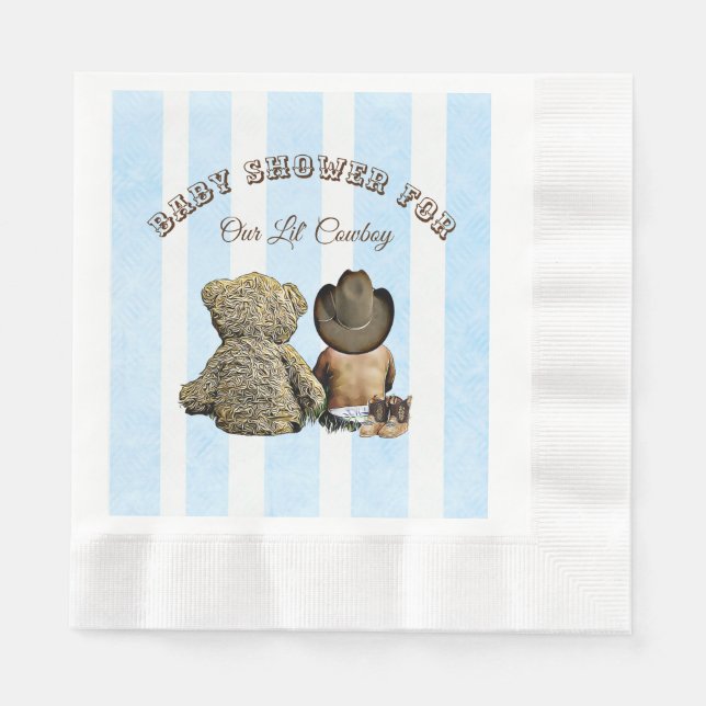 Ethnic Lil Cowboy and Teddy Bear Baby Shower Serviette (Vorderseite)