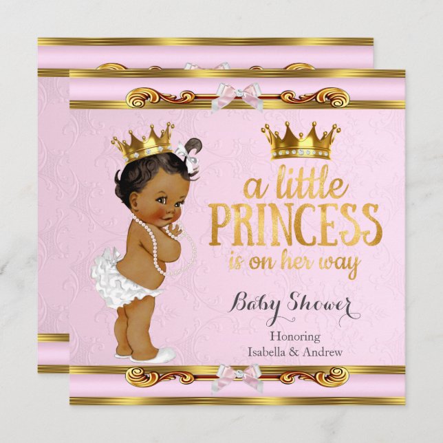 Ethnic Little Princess Baby Dusche Pink Gold Einladung (Vorne/Hinten)