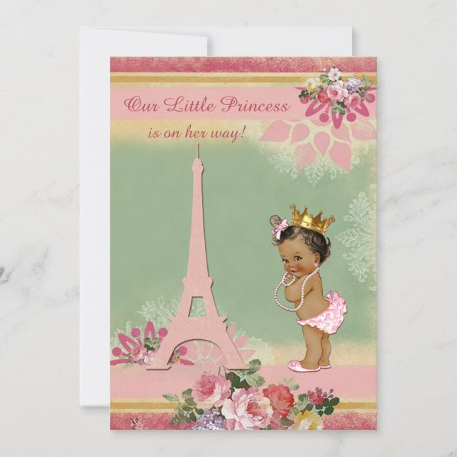 Ethnic Little Princess Eiffel Tower Baby Dusche Einladung (Vorderseite)