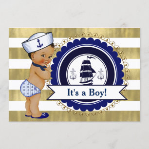 Ethnic Little Sailor Boy Nautical Baby Shower Einladung