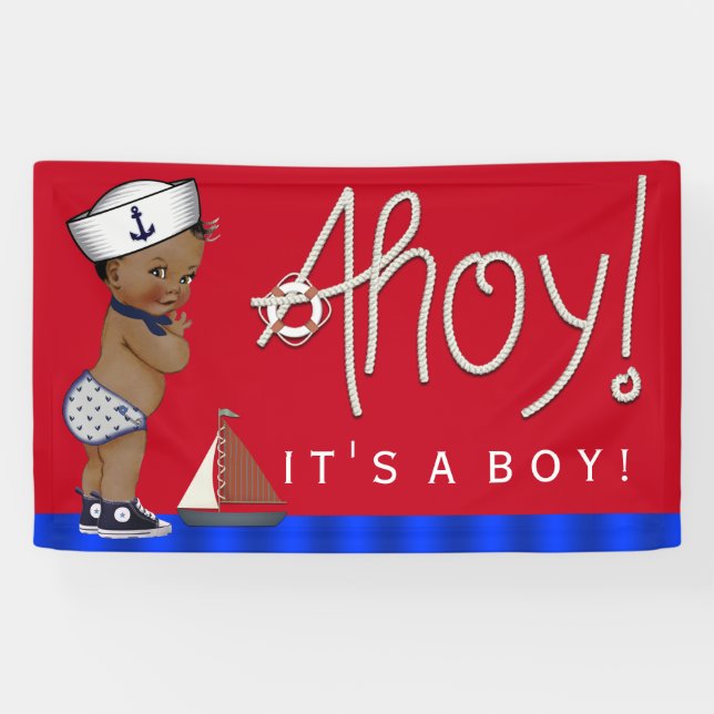 Ethnic Little Sailor Nautical Baby Dusche Banner (Horizontal)