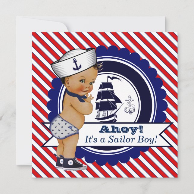 Ethnic Little Sailor Nautical Baby Dusche Einladung (Vorderseite)