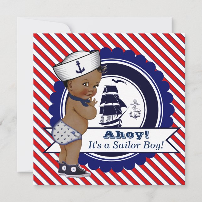 Ethnic Little Sailor Nautical Baby Dusche Einladung (Vorderseite)