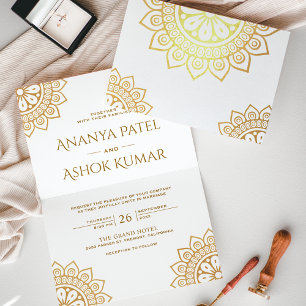 Ethnic Mandala White Indian Wedding Gold Foil Card Folienkarte