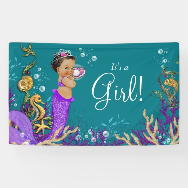 Ethnic Mermaid Baby Shower Banner (Horizontal)