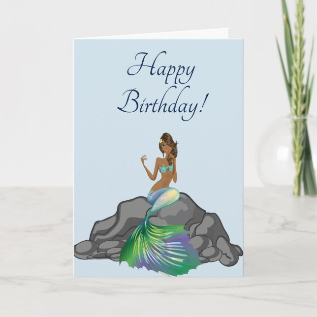 Ethnic Mermaid Dark Hair Happy Birthday Card Karte (Vorderseite)