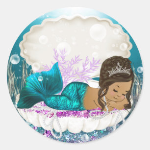 Ethnic Mermaid Girl Baby Shower Stickers