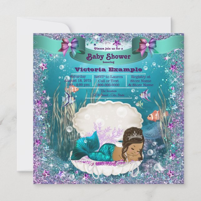 Ethnic Mermaid Princess Baby Shower Einladung (Vorderseite)