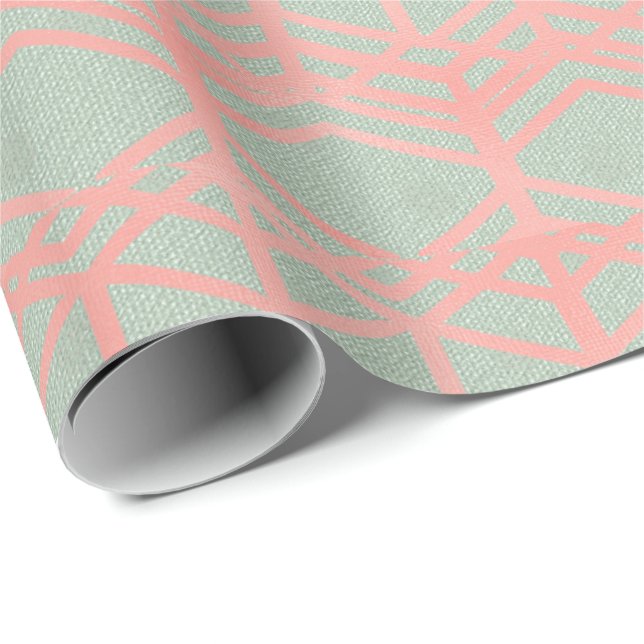 Ethnic Mint Green Pastel Pink Blush Geometric Geschenkpapier (Rolleneckpunkt)