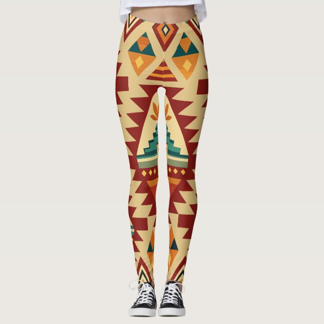 Ethnic Motifs Retro Custom Muster Leggings (Vorderseite)