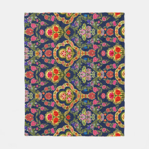 Ethnic Mughal Floral: Blaues nahtloses Muster Fleecedecke