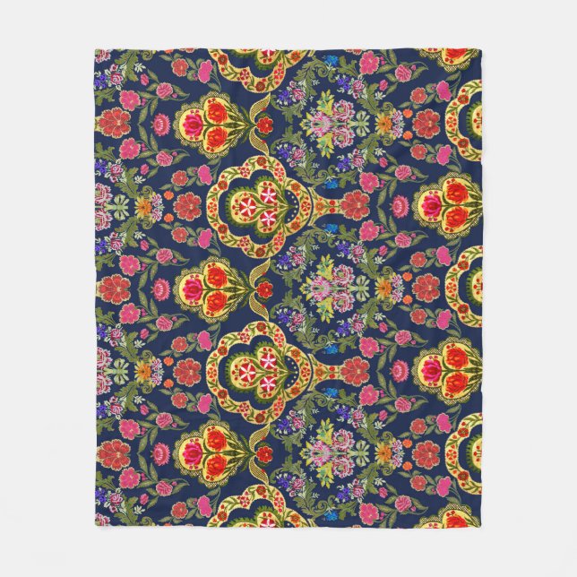 Ethnic Mughal Floral: Blaues nahtloses Muster Fleecedecke (Vorderseite)