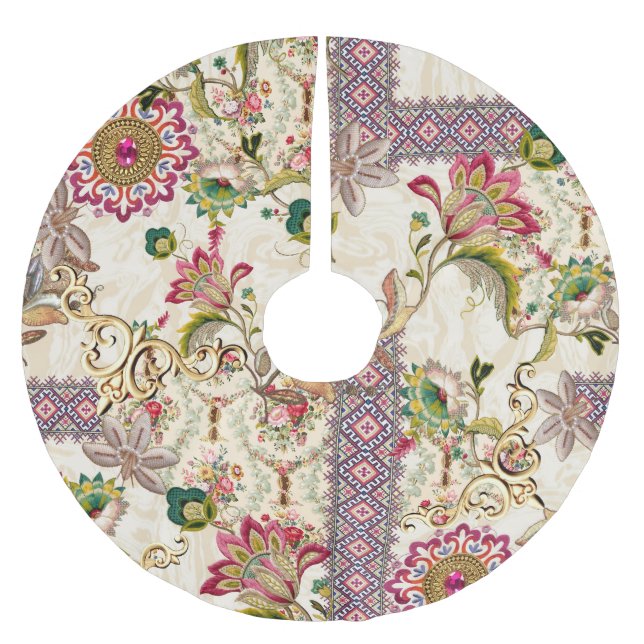 Ethnic Mughal Floral Paisley Polyester Weihnachtsbaumdecke (Vorderseite)