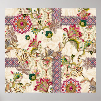 Ethnic Mughal Floral Paisley Poster