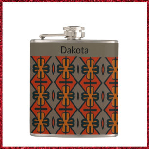 Ethnic Orange and Gold Tribal Design Flachmann