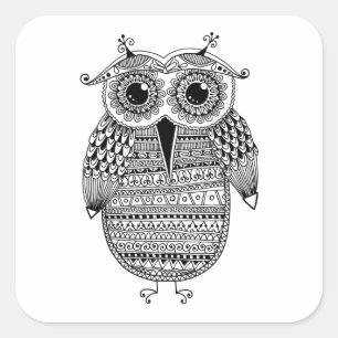 Ethnic Owl Ink Zeichnend Quadratischer Aufkleber