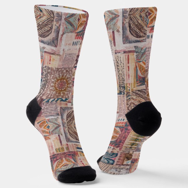 Ethnic Patchwork Abstrakte Crew Socken (Gewinkelt)