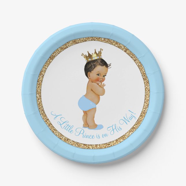 Ethnic Prince Baby Blue Gold Baby Dusche Pappteller (Vorderseite)