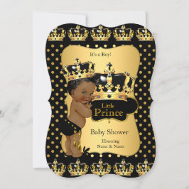 Ethnic Prince Baby Dusche Black Gold Polka Dot Einladung