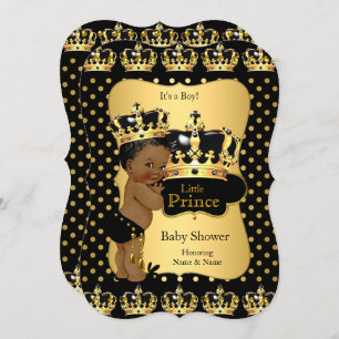 Ethnic Prince Baby Dusche Black Gold Polka Dot Einladung