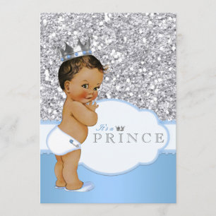 Ethnic Prince Baby Dusche Blau und Silber Einladung