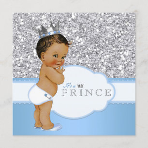 Ethnic Prince Baby Dusche Blau und Silber Einladung