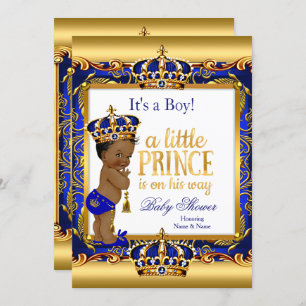 Ethnic Prince Baby Dusche Blue Verziert Gold Einladung