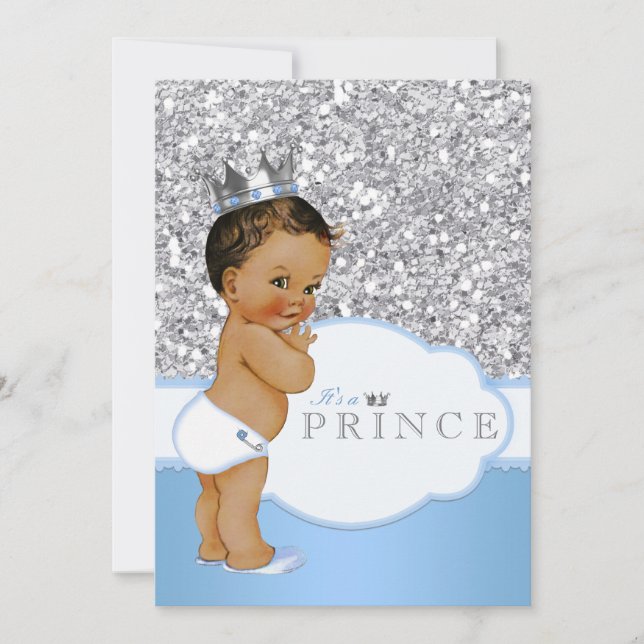 Ethnic Prince Baby Shower Blue und Silver Einladung (Vorderseite)