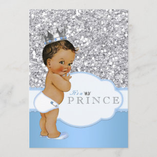 Ethnic Prince Baby Shower Blue und Silver Einladung