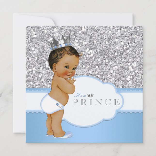 Ethnic Prince Baby Shower Blue und Silver Einladung (Vorderseite)