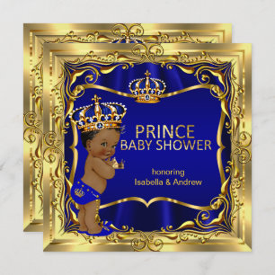 Ethnic Prince Baby Shower Boy Blue Gold Einladung
