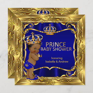 Ethnic Prince Baby Shower Boy Blue Verziert Gold Einladung