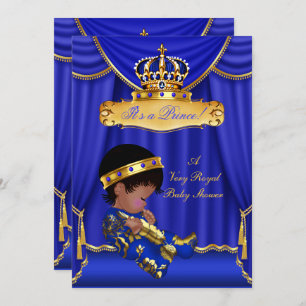 Ethnic Prince Boy Baby Shower Royal Blue Drapes Einladung