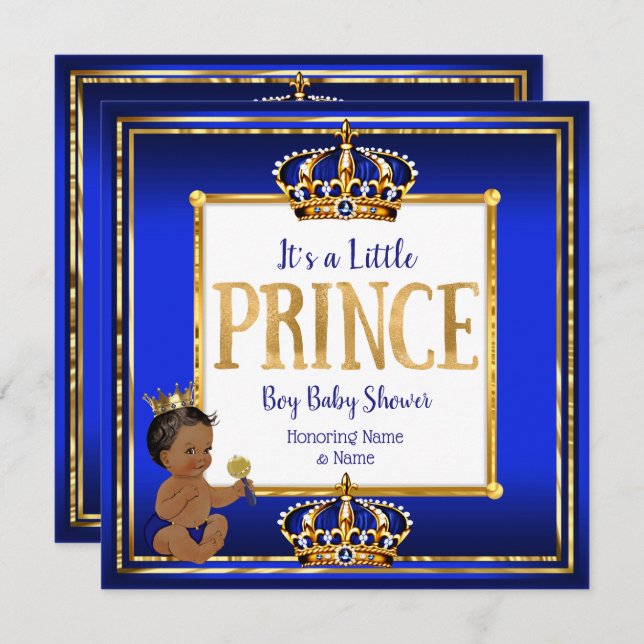 Ethnic Prince Boy Baby Shower Royal Blue Gold Einladung (Vorne/Hinten)