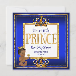 Ethnic Prince Boy Baby Shower Royal Blue Gold Einladung