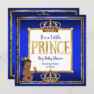 Ethnic Prince Boy Baby Shower Royal Blue Gold Einladung