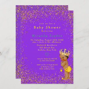 Ethnic Prince Lila und Gold Boy Baby Dusche Einladung