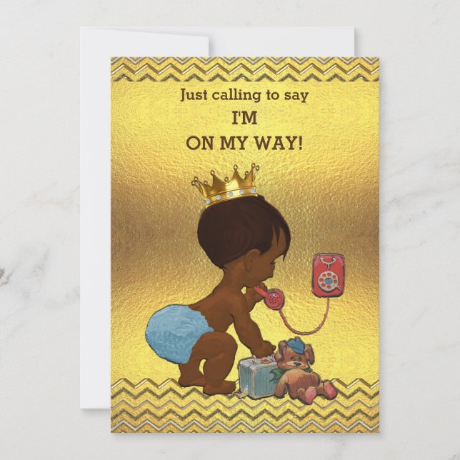 Ethnic Prince on Phone Baby Shower Gold Chevrons Einladung (Vorderseite)