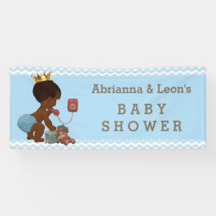 Ethnic Prince Phone Baby Dusche Blue Chevrons Banner