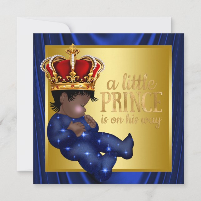 Ethnic Prince Royal Blue Crown Baby Dusche Einladung (Vorderseite)