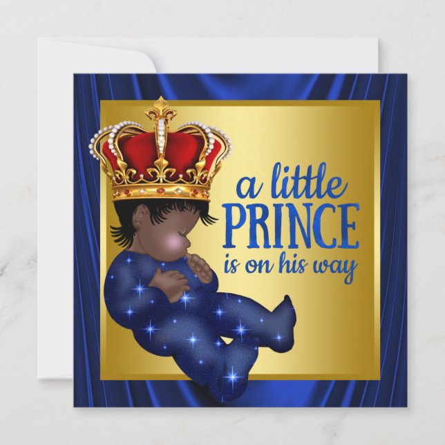 Ethnic Prince Royal Blue Crown Baby Dusche Einladung (Vorderseite)