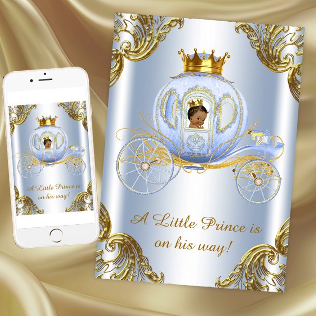 Ethnic Prince Royal Carriage Prince Baby Dusche Einladung (Prince Royal Baby Shower Invitation. Instant download and printed invitations available.)