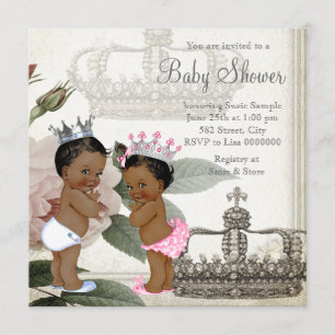 Ethnic Prince und Princess Twin Baby Dusche Einladung